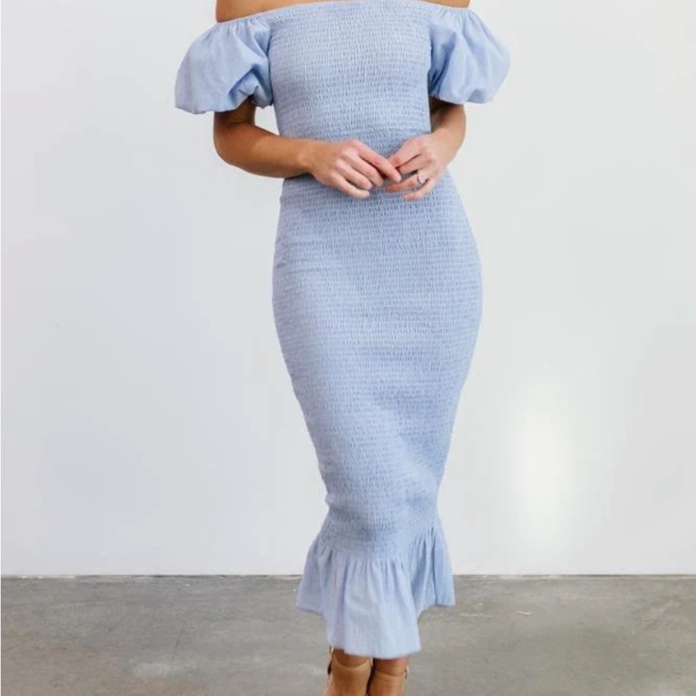 Baltic Born Alana Smocked Midi Dress in Slate. Size Small.